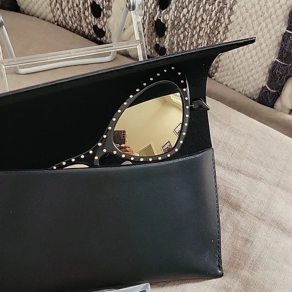 Moschino Cat Eye Ladies Sunglasses Black, Mirrored Gold 